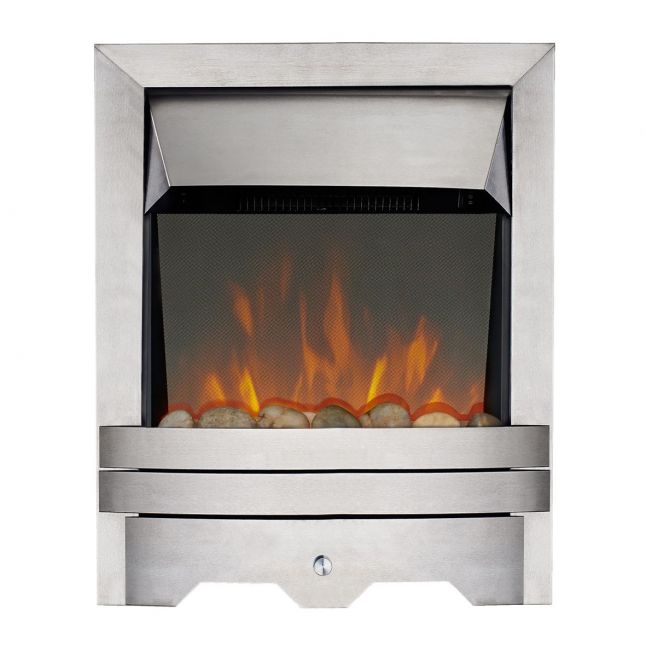 Londra Kinloch Brushed Steel Real Pebble LED Reflections Electric Fire