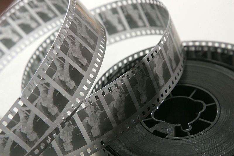 Black and white movie reel of a film featuring LED fireplaces