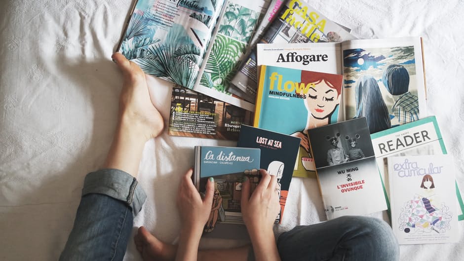 magazines in a bedroom